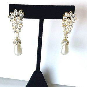 18k Gold Plated Earrings Bridal Jewelry Prom Crystal Pearl Drop Earrings
